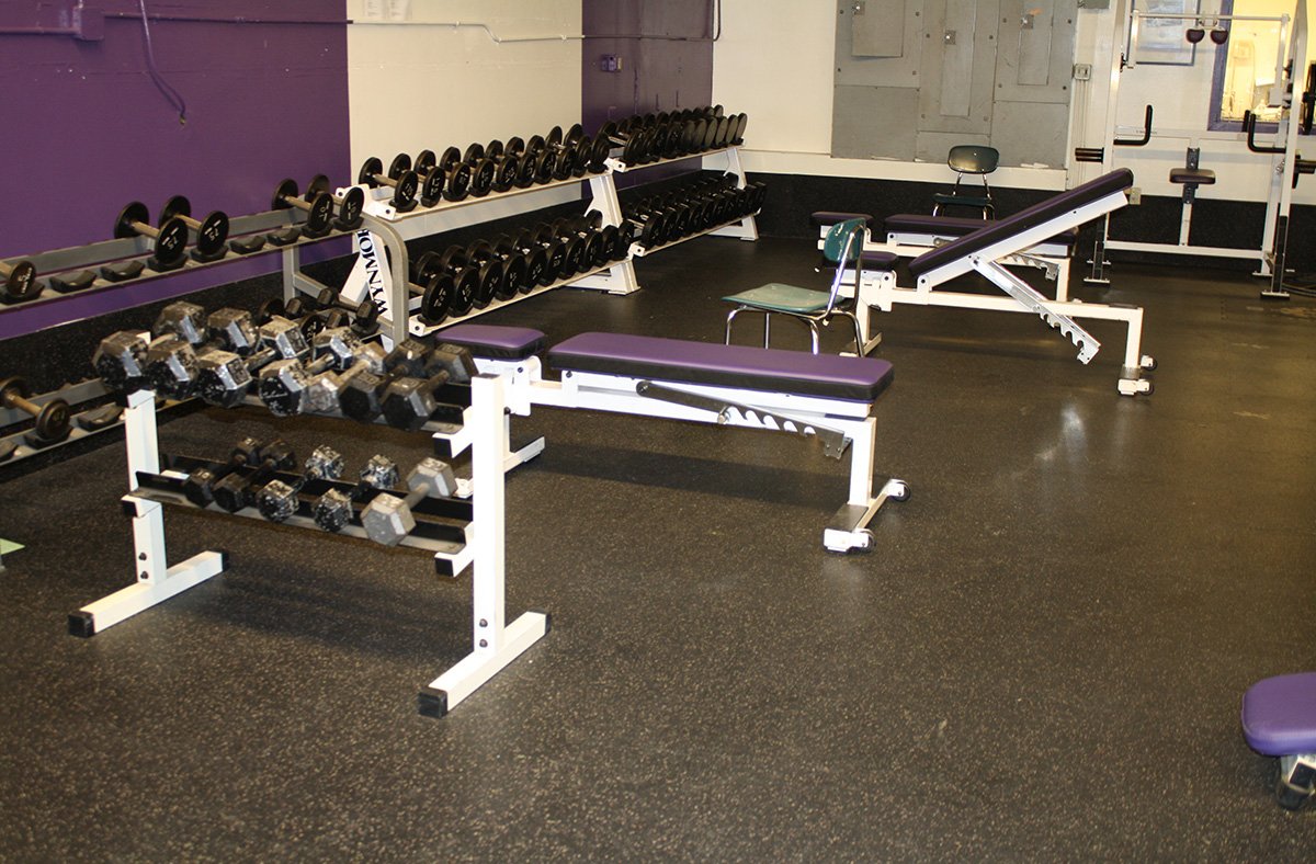Free-weight zone on recycled rubber tile