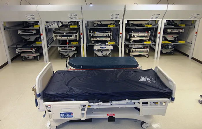 Hospital bed retrieved from a Vidir bedlift