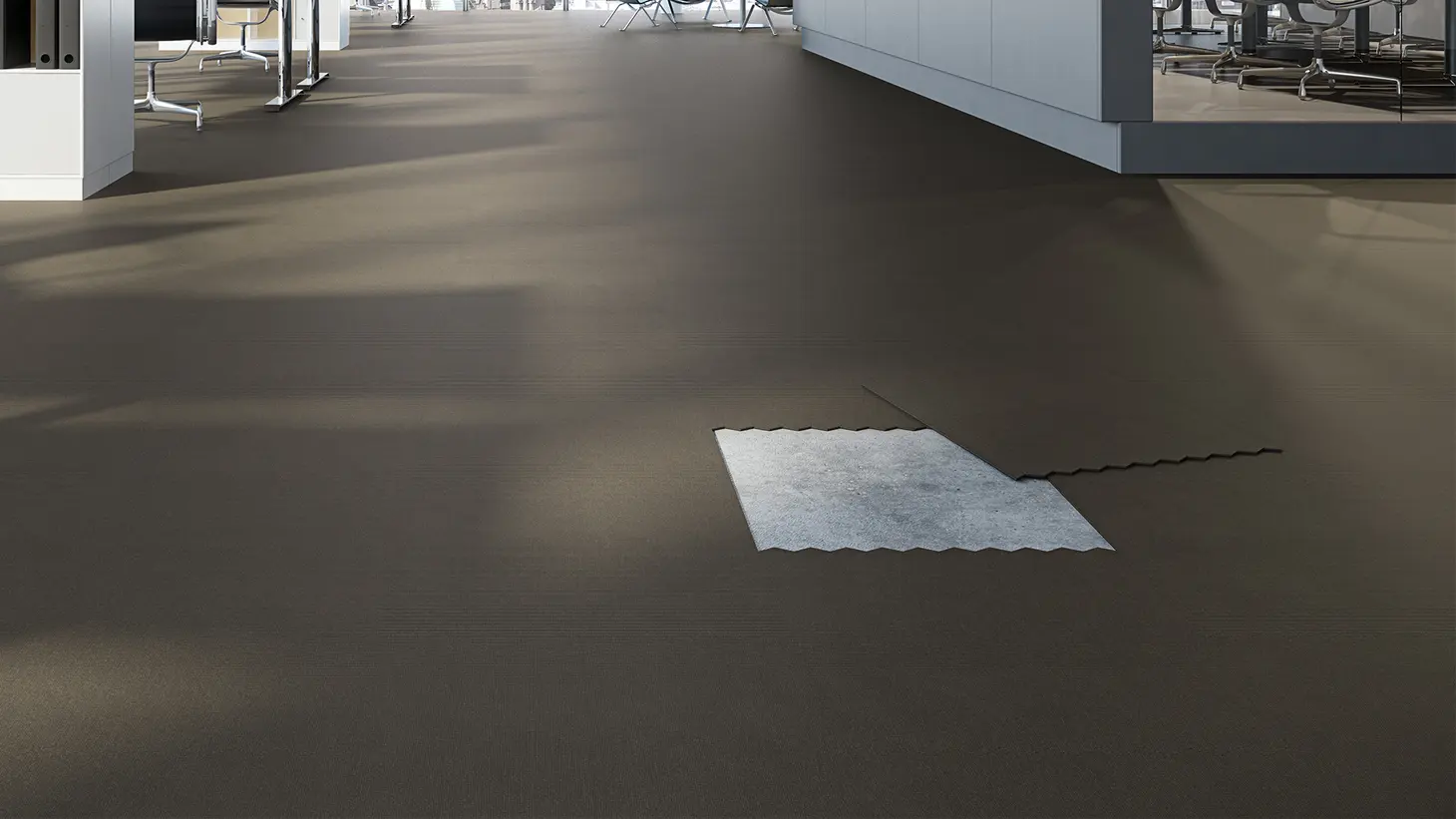 Fletco ZigZag tiles interlocking across an office floor